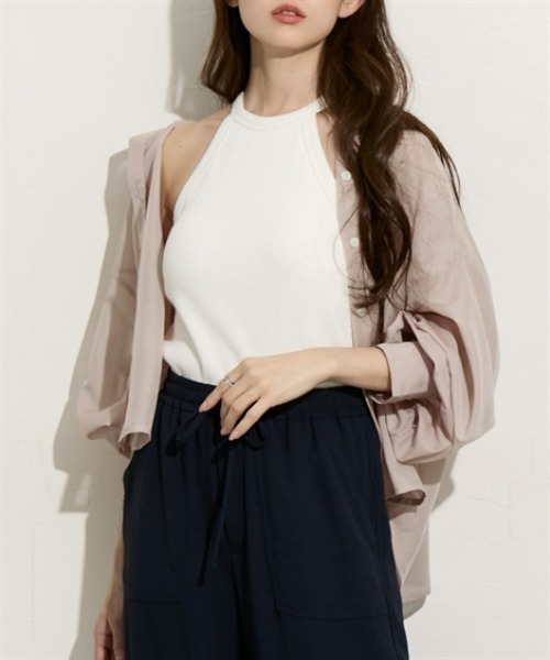 nissen（ニッセン）の「ショート丈シアーシャツ（シャツ/ブラウス・レディース・イエロー/ベージュ/ピンク/グリーン/ブルー・S/M/L/LL）」の6枚目の写真