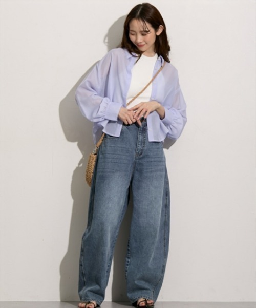 nissen（ニッセン）の「ショート丈シアーシャツ（シャツ/ブラウス・レディース・イエロー/ベージュ/ピンク/グリーン/ブルー・S/M/L/LL）」の10枚目の写真