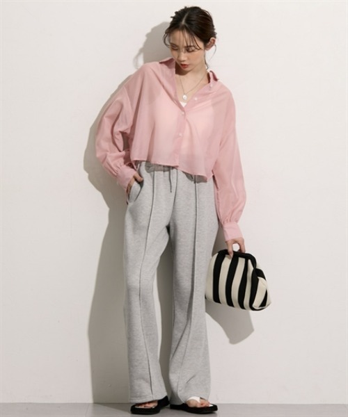 nissen（ニッセン）の「ショート丈シアーシャツ（シャツ/ブラウス・レディース・イエロー/ベージュ/ピンク/グリーン/ブルー・S/M/L/LL）」の21枚目の写真