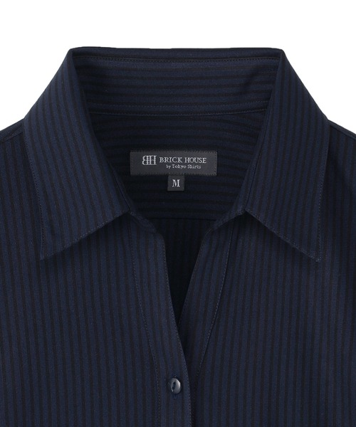 TOKYO SHIRTS（トウキョウシャツ）の「形態安定ノーアイロン スキッパー 半袖ストレッチビジネスワイシャツ（ビジネスシャツ・レディース・ネイビー・S/M/L/LL/XL）」の3枚目の写真