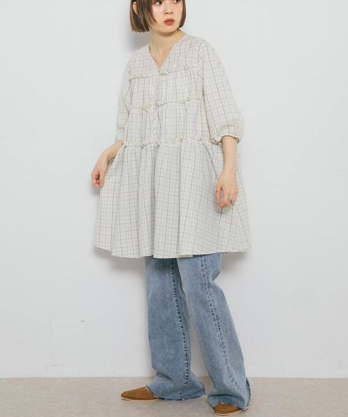 KBF（ケイビーエフ）の「サッカーチェックミニワンピース（ワンピース・レディース・ブラック系その他/ホワイト系その他/ベージュ系その他・ONE）」の6枚目の写真