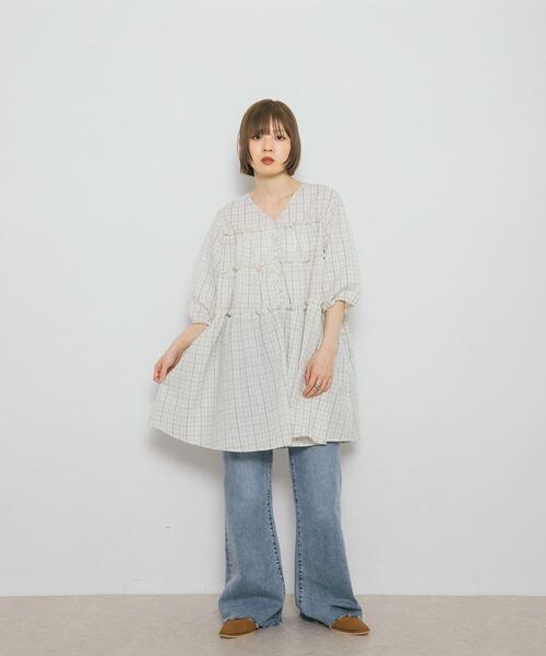 KBF（ケイビーエフ）の「サッカーチェックミニワンピース（ワンピース・レディース・ブラック系その他/ホワイト系その他/ベージュ系その他・ONE）」の9枚目の写真