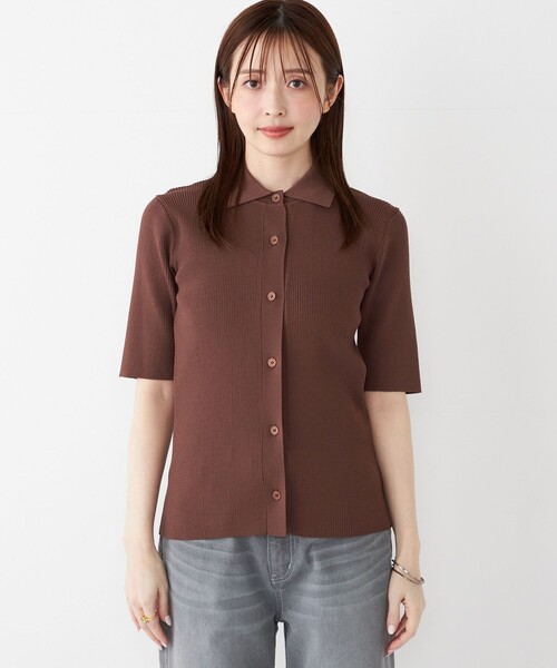 SHIPS Colors(シップス カラーズ)の「SHIPS Colors:〈手洗い可能〉リブ ショートスリーブ ニット ポロ(ニット/セーター・レディース・ネイビー/ブラウン/ナチュラル・ONE SIZE)」の15枚目の写真