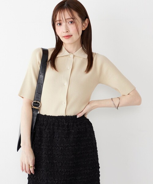 SHIPS Colors(シップス カラーズ)の「SHIPS Colors:〈手洗い可能〉リブ ショートスリーブ ニット ポロ(ニット/セーター・レディース・ネイビー/ブラウン/ナチュラル・ONE SIZE)」の22枚目の写真