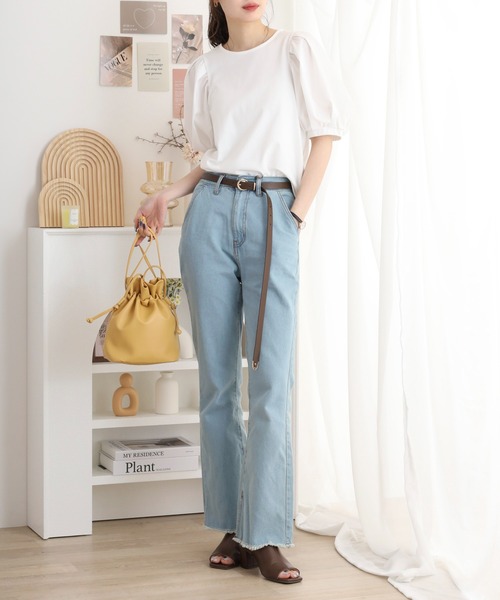 atONE（アットワン）の「コットンデニムフレアパンツ（デニムパンツ・レディース・ダークネイビー/ネイビー/ライトブルー・M/L/LL）」の5枚目の写真