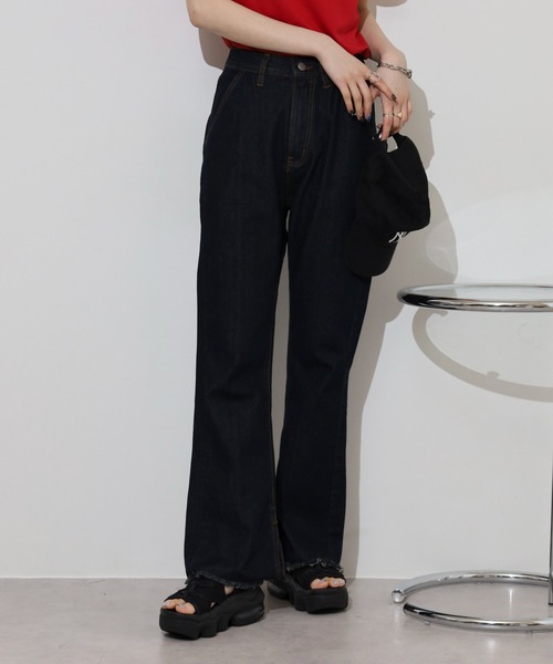 atONE（アットワン）の「コットンデニムフレアパンツ（デニムパンツ・レディース・ダークネイビー/ネイビー/ライトブルー・M/L/LL）」の14枚目の写真
