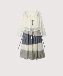 LA POMME petit（ラポミ・プチ）の「Check Docking Cami Dress With Lace Cardigan（ワンピース）」