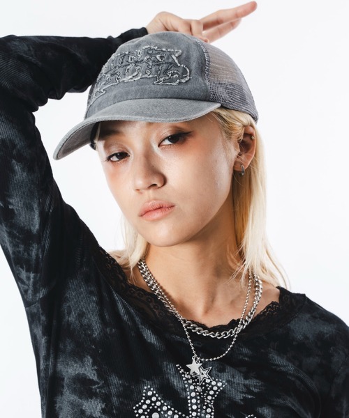 SHORT ROUND（ショートラウンド）の「SHOT ROUND/ダメージアップリケメッシュキャップ（キャップ・メンズ・ブラック/グレー・FREE）」の7枚目の写真