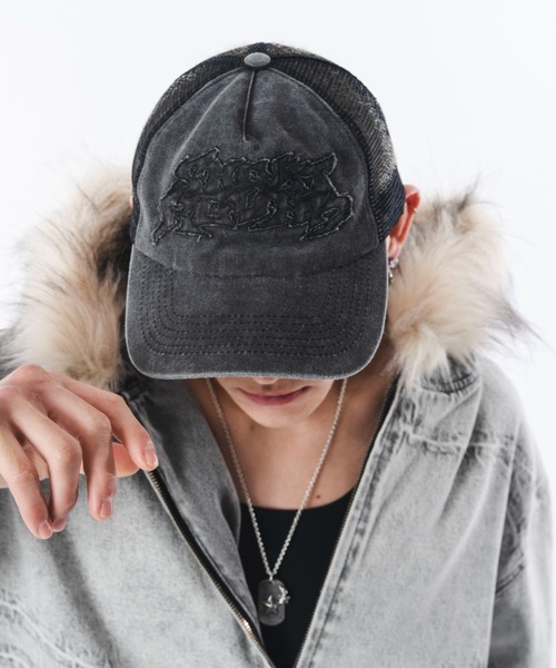 SHORT ROUND（ショートラウンド）の「SHOT ROUND/ダメージアップリケメッシュキャップ（キャップ・メンズ・ブラック/グレー・FREE）」の5枚目の写真