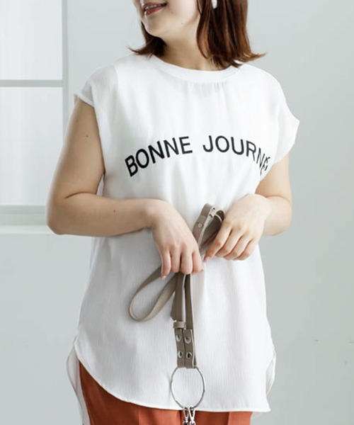 BELLUNA PLUS(ベルーナ)の「ジャカード楊柳ロゴプルオーバー(Tシャツ/カットソー・レディース・ブラック/ホワイト・MEDIUM)」の1枚目の写真