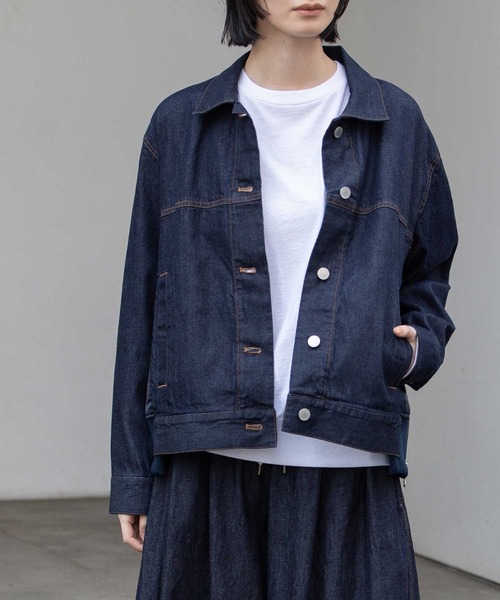 8ozデニム×ナイロンツイルドッキングトラッカージャケット（デニム