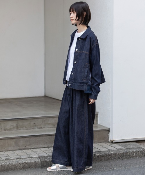 Munich(ミューニック)の「8ozデニム×ナイロンツイルドッキングトラッカージャケット(デニムジャケット・レディース・インディゴブルー/ブラック・FREE)」の5枚目の写真