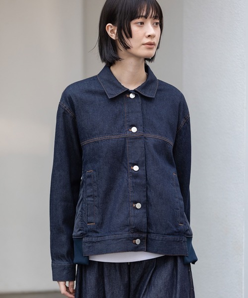 8ozデニム×ナイロンツイルドッキングトラッカージャケット（デニム