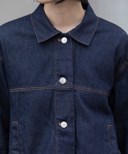 Munich(ミューニック)の「8ozデニム×ナイロンツイルドッキングトラッカージャケット(デニムジャケット・レディース・インディゴブルー/ブラック・FREE)」の18枚目の写真