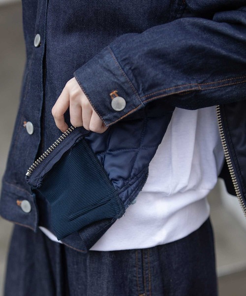 Munich(ミューニック)の「8ozデニム×ナイロンツイルドッキングトラッカージャケット(デニムジャケット・レディース・インディゴブルー/ブラック・FREE)」の21枚目の写真