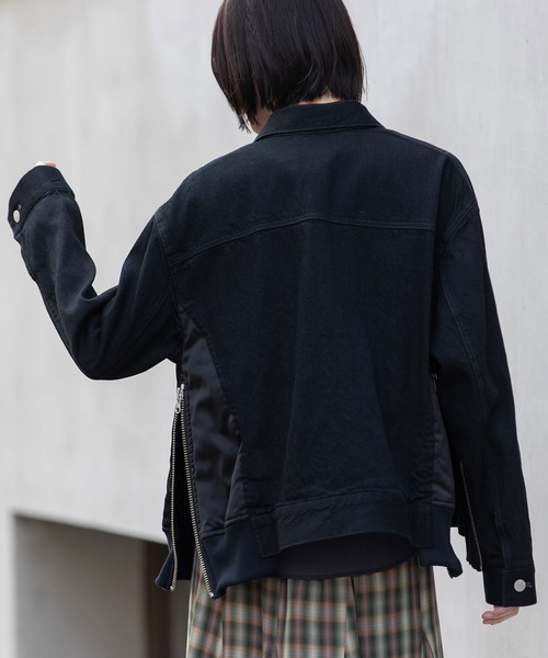 Munich(ミューニック)の「8ozデニム×ナイロンツイルドッキングトラッカージャケット(デニムジャケット・レディース・インディゴブルー/ブラック・FREE)」の13枚目の写真