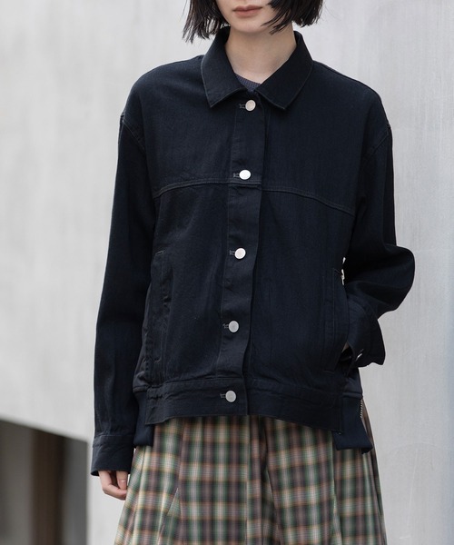 8ozデニム×ナイロンツイルドッキングトラッカージャケット（デニム