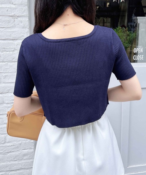 INGNI（イング）の「フロントリボン半袖ニットカーディガン＋レースリブキャミセット（アンサンブル・レディース・ピンク/ネイビー/アイボリー/サックスブルー・M）」の18枚目の写真