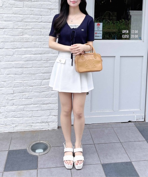 INGNI（イング）の「フロントリボン半袖ニットカーディガン＋レースリブキャミセット（アンサンブル・レディース・ピンク/ネイビー/アイボリー/サックスブルー・M）」の17枚目の写真