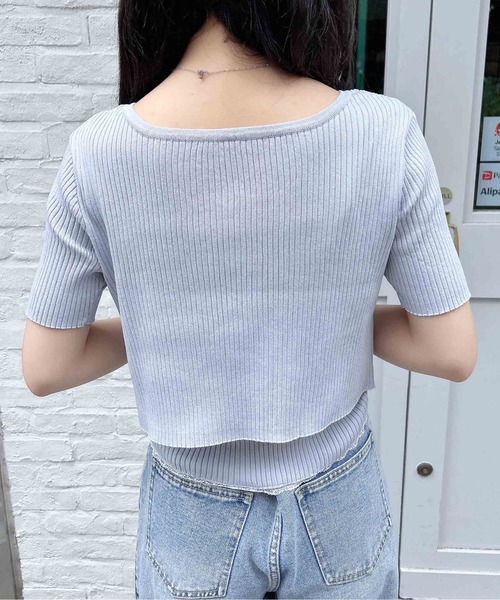 INGNI（イング）の「フロントリボン半袖ニットカーディガン＋レースリブキャミセット（アンサンブル・レディース・ピンク/ネイビー/アイボリー/サックスブルー・M）」の12枚目の写真