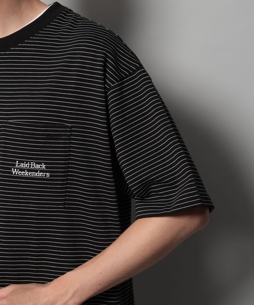 BAYFLOW（ベイフロー）の「[トレンド感]シシュウボーダーＴ（Tシャツ/カットソー・メンズ・ブルー/ブラック/ブラウン・LARGE/MEDIUM）」の17枚目の写真