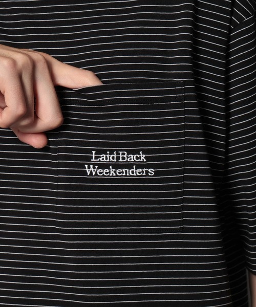 BAYFLOW（ベイフロー）の「[トレンド感]シシュウボーダーＴ（Tシャツ/カットソー・メンズ・ブルー/ブラック/ブラウン・LARGE/MEDIUM）」の4枚目の写真