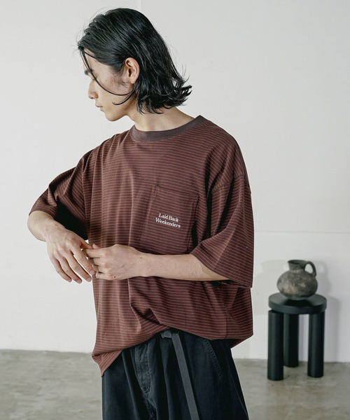 BAYFLOW（ベイフロー）の「[トレンド感]シシュウボーダーＴ（Tシャツ/カットソー・メンズ・ブルー/ブラック/ブラウン・LARGE/MEDIUM）」の18枚目の写真