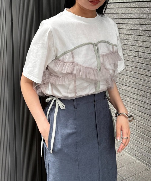 &g'aime(アンジェム)の「【&g'aime】チュールビスチェレイヤードT Tulle Bustier Layered Tee(Tシャツ/カットソー・レディース・ブラック/ホワイト・FREE)」の6枚目の写真