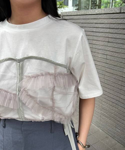 &g'aime(アンジェム)の「【&g'aime】チュールビスチェレイヤードT Tulle Bustier Layered Tee(Tシャツ/カットソー・レディース・ブラック/ホワイト・FREE)」の10枚目の写真