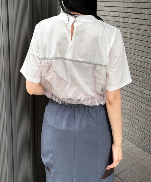 &g'aime(アンジェム)の「【&g'aime】チュールビスチェレイヤードT Tulle Bustier Layered Tee(Tシャツ/カットソー・レディース・ブラック/ホワイト・FREE)」の8枚目の写真