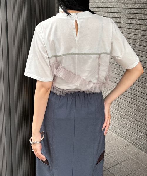 &g'aime(アンジェム)の「【&g'aime】チュールビスチェレイヤードT Tulle Bustier Layered Tee(Tシャツ/カットソー・レディース・ブラック/ホワイト・FREE)」の9枚目の写真