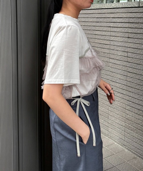 &g'aime(アンジェム)の「【&g'aime】チュールビスチェレイヤードT Tulle Bustier Layered Tee(Tシャツ/カットソー・レディース・ブラック/ホワイト・FREE)」の7枚目の写真