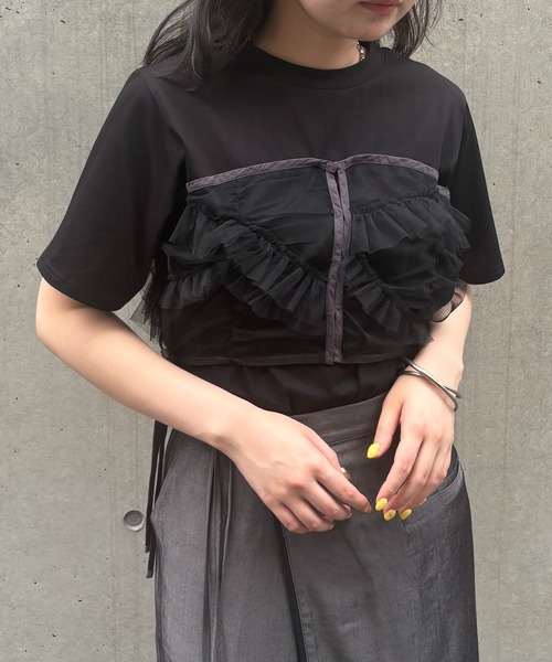 &g'aime(アンジェム)の「【&g'aime】チュールビスチェレイヤードT Tulle Bustier Layered Tee(Tシャツ/カットソー・レディース・ブラック/ホワイト・FREE)」の15枚目の写真