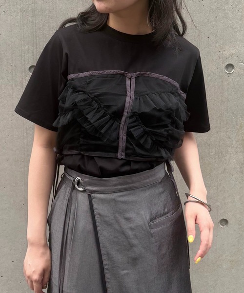 &g'aime(アンジェム)の「【&g'aime】チュールビスチェレイヤードT Tulle Bustier Layered Tee(Tシャツ/カットソー・レディース・ブラック/ホワイト・FREE)」の17枚目の写真