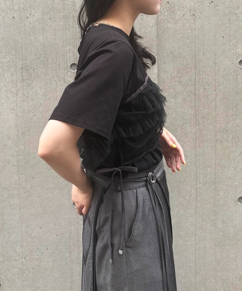 &g'aime(アンジェム)の「【&g'aime】チュールビスチェレイヤードT Tulle Bustier Layered Tee(Tシャツ/カットソー・レディース・ブラック/ホワイト・FREE)」の18枚目の写真