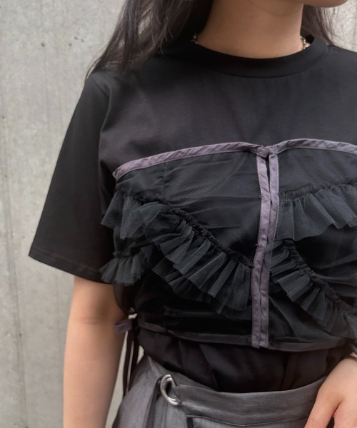 &g'aime(アンジェム)の「【&g'aime】チュールビスチェレイヤードT Tulle Bustier Layered Tee(Tシャツ/カットソー・レディース・ブラック/ホワイト・FREE)」の20枚目の写真