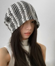 【SANSeLF】 クロシェ ストライプフラワー編み ニットキャップ saa25s023