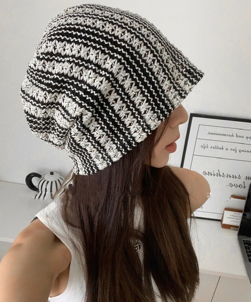 SANSeLF（サンセルフ）の「【SANSeLF】 クロシェ ストライプフラワー編み ニットキャップ saa25s023（ニットキャップ/ビーニー・レディース・マルチ・FREE）」の2枚目の写真