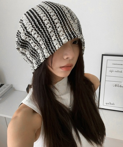 SANSeLF（サンセルフ）の「【SANSeLF】 クロシェ ストライプフラワー編み ニットキャップ saa25s023（ニットキャップ/ビーニー・レディース・マルチ・FREE）」の3枚目の写真