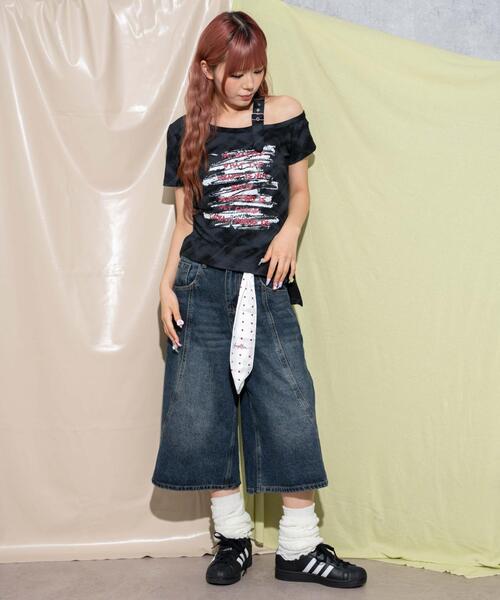 dispark(ディスパーク)の「DISPARK/スカーフ付きワイドデニムハーフパンツ(デニムパンツ・レディース・インディゴブルー・FREE)」の2枚目の写真
