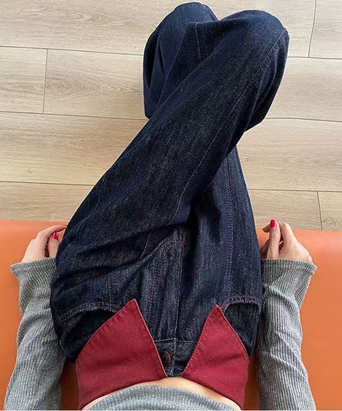 gossip！ロサンゼルス（ゴシップロサンゼルス）の「ウエストフリップ配色デザイン ハイウエストワイドデニムパンツ レディース ロング丈 Y2K インディゴ（デニムパンツ・レディース・インディゴブルー・S/L/M）」の8枚目の写真