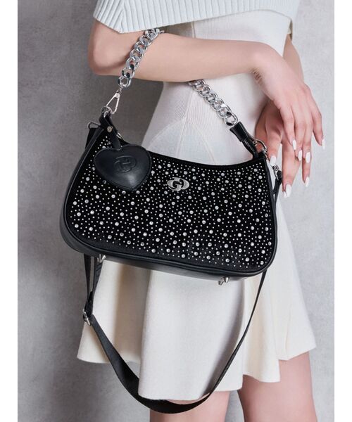 GYDA（ジェイダ）の「GDラインストーンBAG（ハンドバッグ・レディース・オフホワイト/ブラック・FREE）」の4枚目の写真