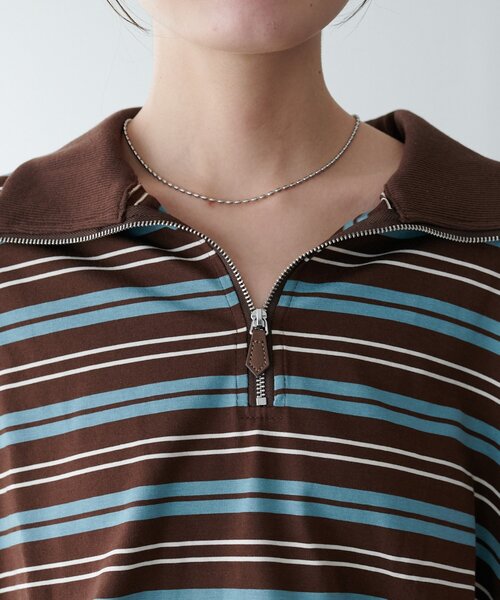 DISCOAT（ディスコート）の「【ユニセックス】ランダムボーダーハーフジップシャツ（Tシャツ/カットソー・レディース・ブラウン/アイボリー・FREE）」の18枚目の写真