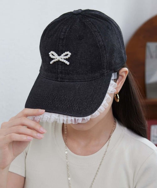 LA VORAGINE（ラ ヴォラジネ）の「パールリボン　ベースボールキャップ　帽子（キャップ・レディース・ブルー/ブラック/ネイビー・FREE）」の6枚目の写真