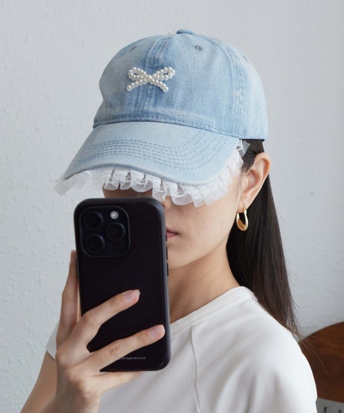 LA VORAGINE（ラ ヴォラジネ）の「パールリボン　ベースボールキャップ　帽子（キャップ・レディース・ブルー/ブラック/ネイビー・FREE）」の7枚目の写真
