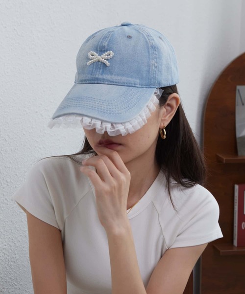 LA VORAGINE（ラ ヴォラジネ）の「パールリボン　ベースボールキャップ　帽子（キャップ・レディース・ブルー/ブラック/ネイビー・FREE）」の10枚目の写真