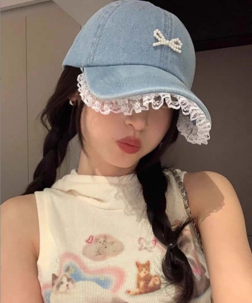 LA VORAGINE（ラ ヴォラジネ）の「パールリボン　ベースボールキャップ　帽子（キャップ・レディース・ブルー/ブラック/ネイビー・FREE）」の17枚目の写真