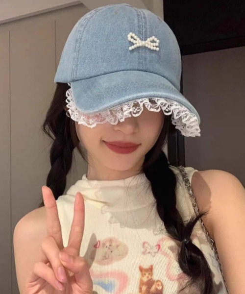 LA VORAGINE（ラ ヴォラジネ）の「パールリボン　ベースボールキャップ　帽子（キャップ・レディース・ブルー/ブラック/ネイビー・FREE）」の19枚目の写真