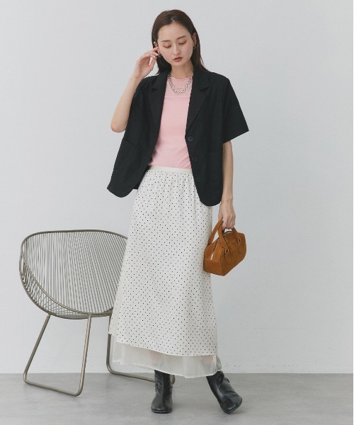 ad thie（アドティエ）の「ポルカドット レイヤードナロースカート（スカート・レディース・オフホワイト/ブラック・FREE）」の8枚目の写真