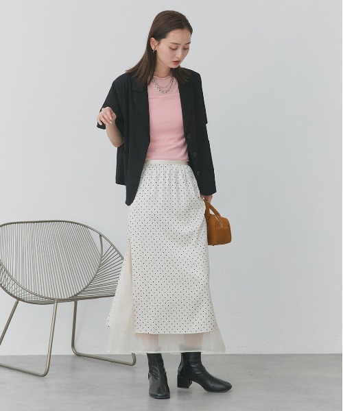 ad thie（アドティエ）の「ポルカドット レイヤードナロースカート（スカート・レディース・オフホワイト/ブラック・FREE）」の9枚目の写真